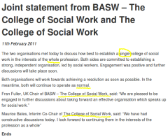 Colleges of Social Work Joint Statement (11-Feb-2011)